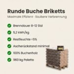 Runde Buche Briketts pallet 96 Packungen x 10 kg (960 kg) – Bild 2