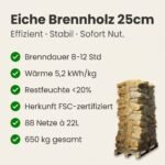 88 Netze Kammergetrocknetes gespalten Eiche Brennholz 25cm – Bild 2