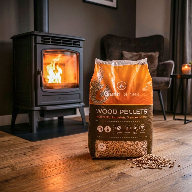 gf-houtpellets-sfeerfoto-bij-kachel_2 Palette Giant Flames Holzpellets 65 Säcke x 15 kg (975 kg)