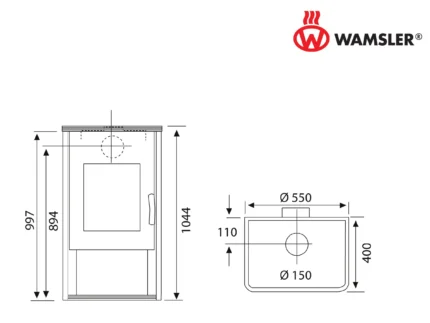 Wamsler KF 101- OF - W Kaminofen Stahl Grau 8 kW