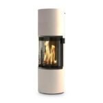 Kaminofen CERA Design Prego (6 kW) - Front-Verglasung (Schwenktür) - raumluftunabhängig, Champagner, Glaskeramik NightFlame, Thermotte Weiß
