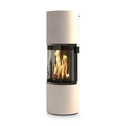 Kaminofen CERA Design Prego (6 kW) - Front-Verglasung (Schwenktür) - raumluftunabhängig, Champagner, Glaskeramik NightFlame, Thermotte Weiß