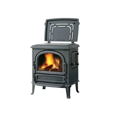 Guss-Kaminofen Leda Antigua K mit Warmhalteplatte, matt schwarz lackiert