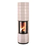 Guss-Kaminofen Leda Colona Lite mit 6 Ringen(6 kW) - Rauchrohrabgang hinten, mit LEDATRONIC, Gussverkleidung, Weiß