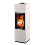 Guss-Kaminofen LEDA CORNA (4 kW) - Gussverkleidung Weiß emailliert glänzend, Anschluss oben