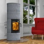 Kaminofen Lotus Maestro 2 (6 kW) - Speckstein Indian Night, Anschluss oben, Grau – Bild 2