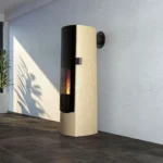 Kaminofen Tonwerk T-Sky 2,6 kW - Rauchrohrabgang oben, Beige unpoliert, Seitenplatten, Sockelblende, Deckel