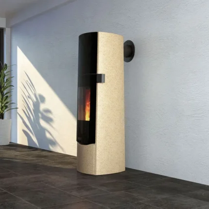 Kaminofen Tonwerk T-Sky 2,6 kW - Rauchrohrabgang oben, Beige unpoliert, Seitenplatten, Sockelblende, Deckel
