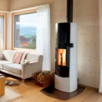 Kaminofen Tonwerk T-Sky 2,6 kW - Rauchrohrabgang oben, Beige unpoliert, Seitenplatten, Sockelblende, Deckel