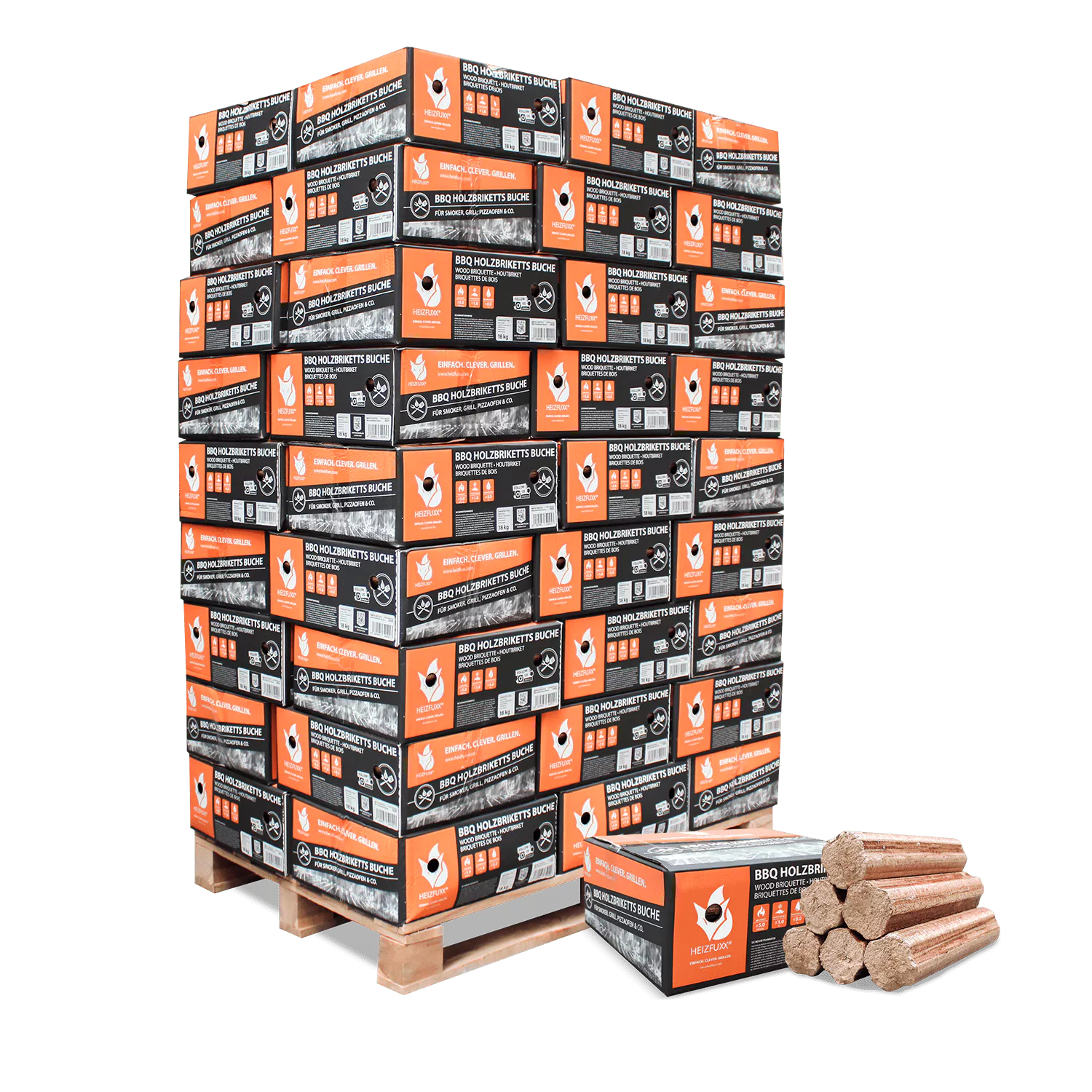 BPP18-BBQ-Holzbriketts-18kg-54er-Produkt BBQ-Briketts aus reiner Buche – 18 kg Karton, 54er Palette (972 kg)