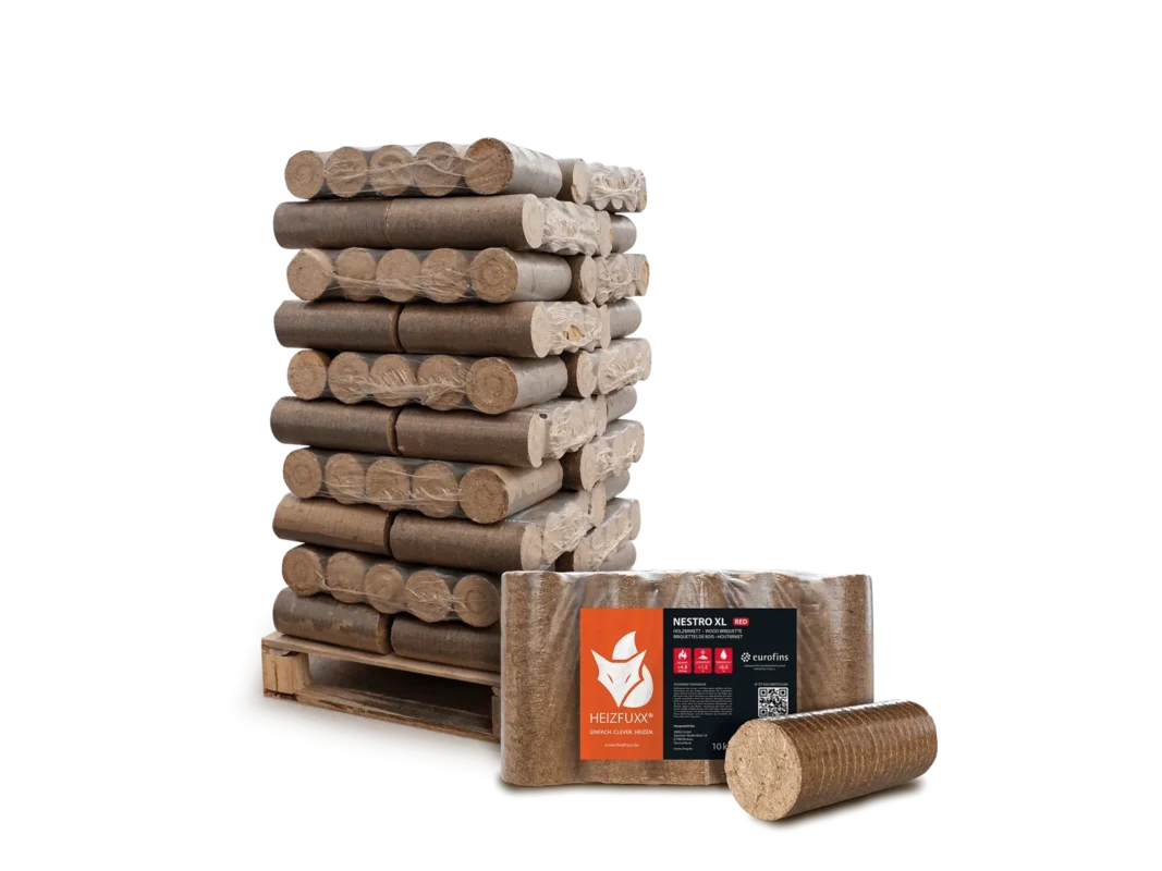 Heizfuxx Nestro XL Red Holzbriketts Hartholz 10kg x 30 Gebinde 300kg Palette