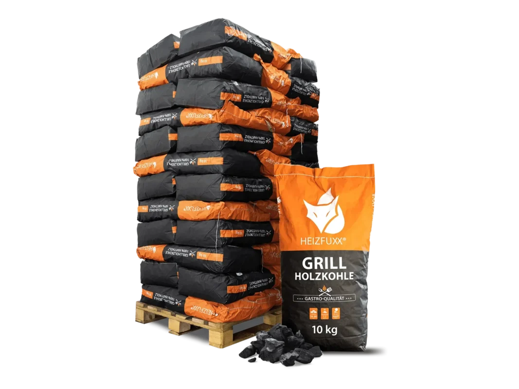 Heizfuxx Grillholzkohle in Gastro-Qualität 10kg x 36 Sack 360kg Palette